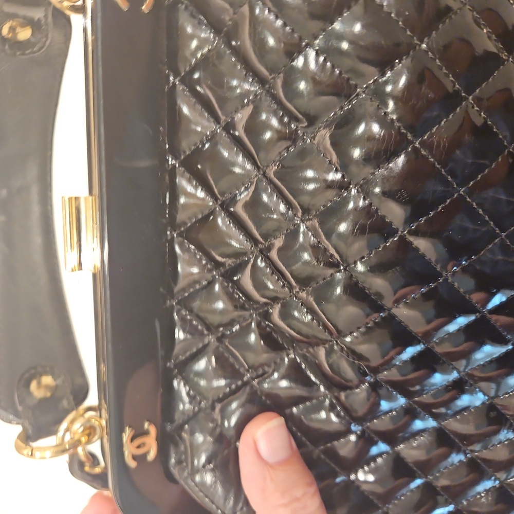 Chanel Mademoiselle Quilted Satchel Black Patent w/Gold Accents - Picture 3 of 8